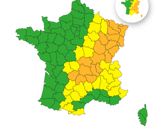 Alerte Orange aux Orages pour 19 Départements en France