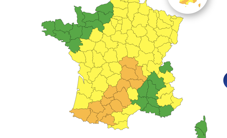 Alerte jaune aux orages pour 61 départements en France