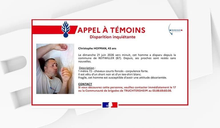 Disparition inquiétante de Christophe Hofman à Reitwiller
