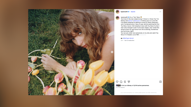 Taylor Swift et son nouveau titre pour Toy Story 5