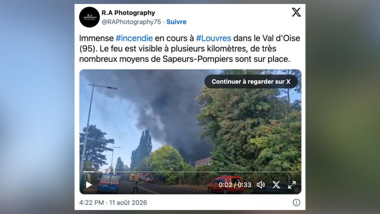 Incendie dans un entrepôt de Louvres : Intervention massive des pompiers
