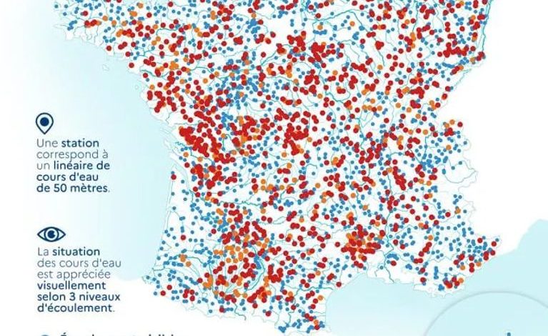 Sévérité record de la sécheresse en France impacte les cours d&rsquo;eau