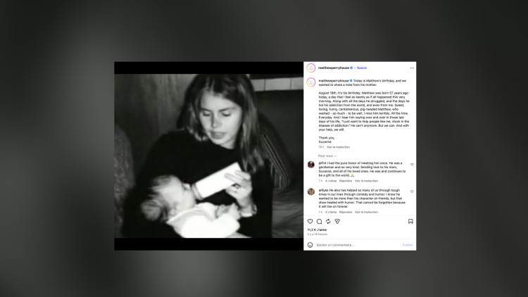 Hommage de Suzanne Perry à son fils Matthew Perry