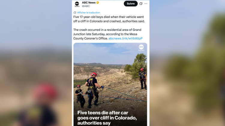 Cinq adolescents meurent dans un accident de voiture dans le Colorado