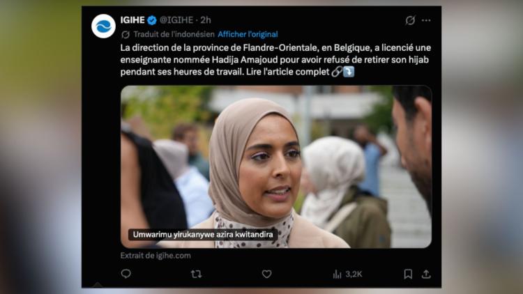 Une enseignante belge conteste son licenciement suite à un refus de retirer son voile