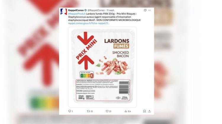 Alerte de rappel : Lardons fumés potentiellement contaminés