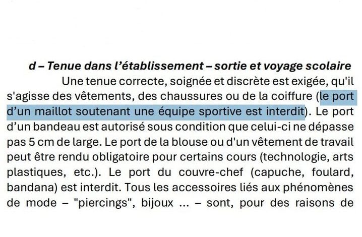 Interdiction de port de maillots sportifs au collège Honoré-de-Balzac