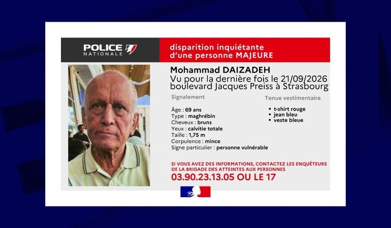 Disparition inquiétante d&rsquo;un sexagénaire à Strasbourg