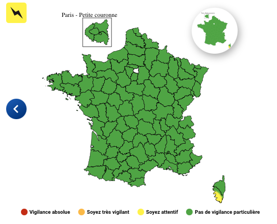 Alerte Météo: Vigilance Jaune en Corse-du-Sud
