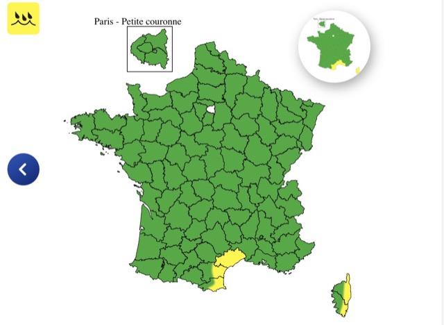 Vigilance jaune pour pluies en France