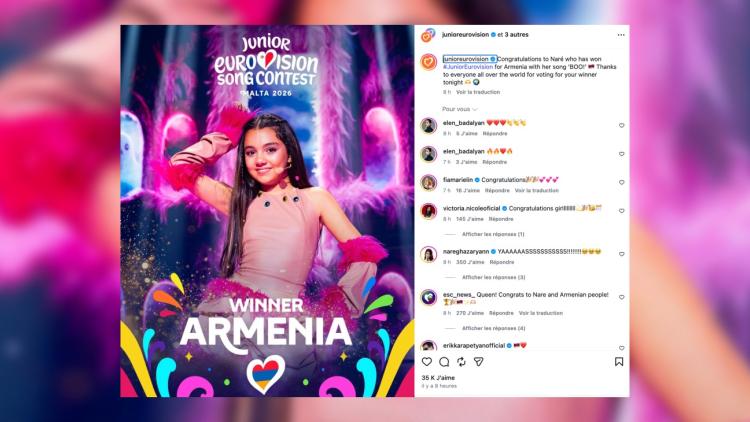 L&rsquo;Arménie Triomphe à l&rsquo;Eurovision Junior 2026
